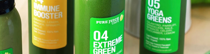 Several pure juice cafe cold-pressed drinks